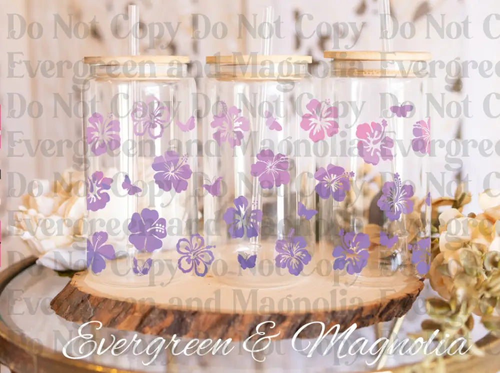 003-HibiscusFlowers-ombre purple UV DTF print