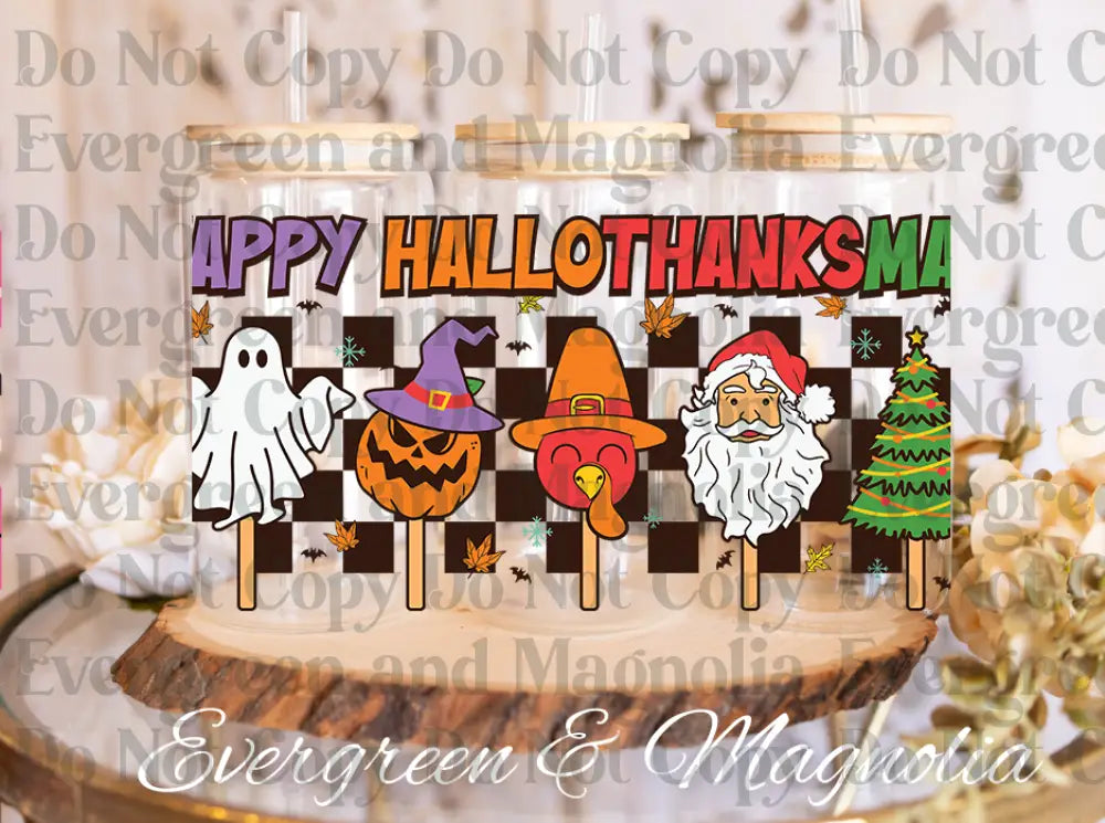19-Happy Hallothanksmas- Ghost Halloween-Pumpkin Fall-Santa Claus Christmas