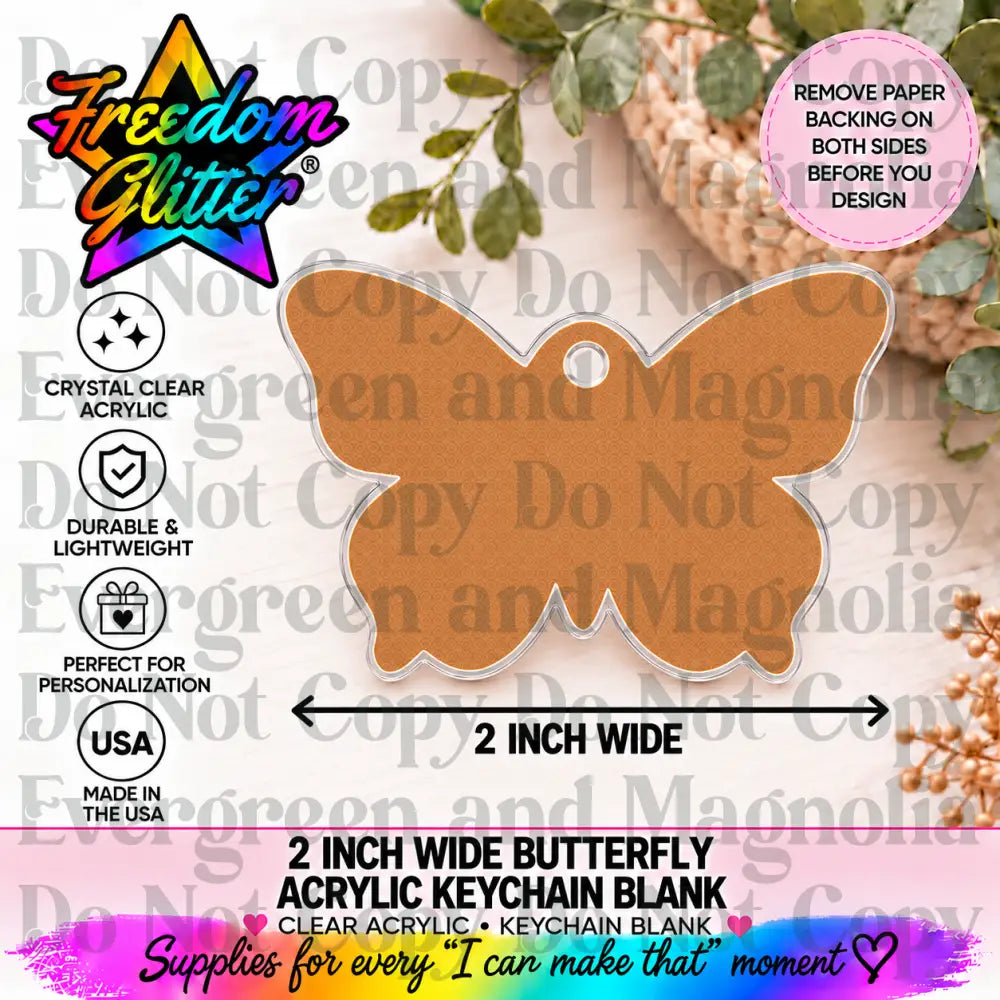 2in Butterfly Keychain Acrylic Blank – Clear Acrylic