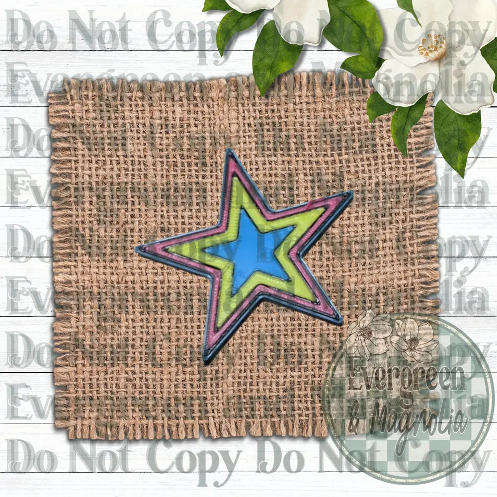 Blue Retro Checkered Star Charm