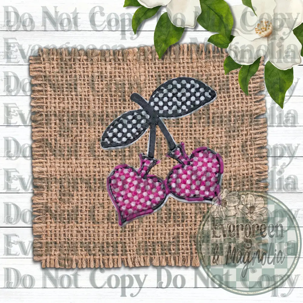 Pink Checkered Spade Cherries Charm