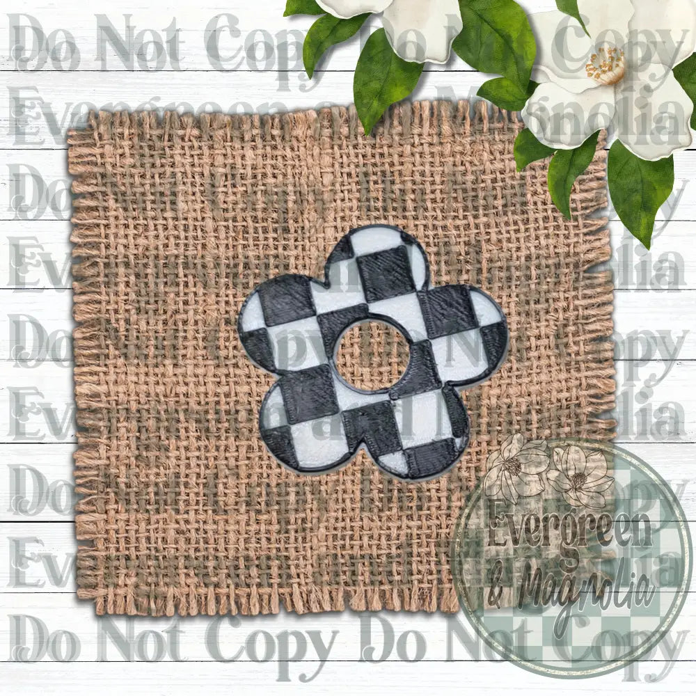 Black Checkered Flower Charm