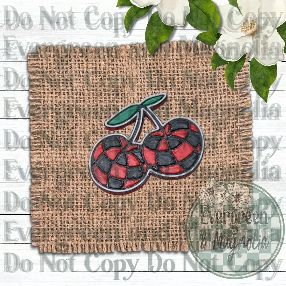 Black and Red Checkered Cherries Charm