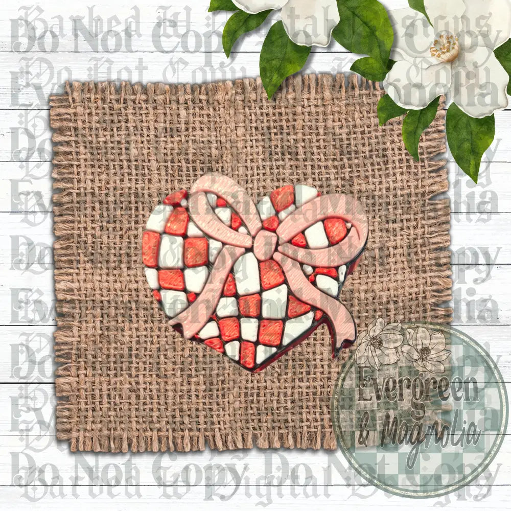 Pink Bow Checkered Heart Charm