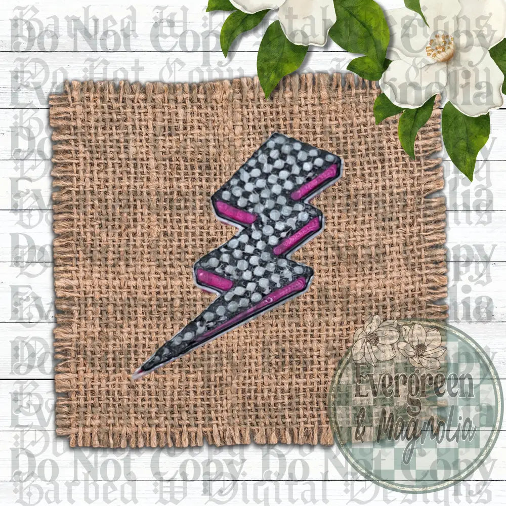 Pink and Black Checkered Lightning Bolt Charm