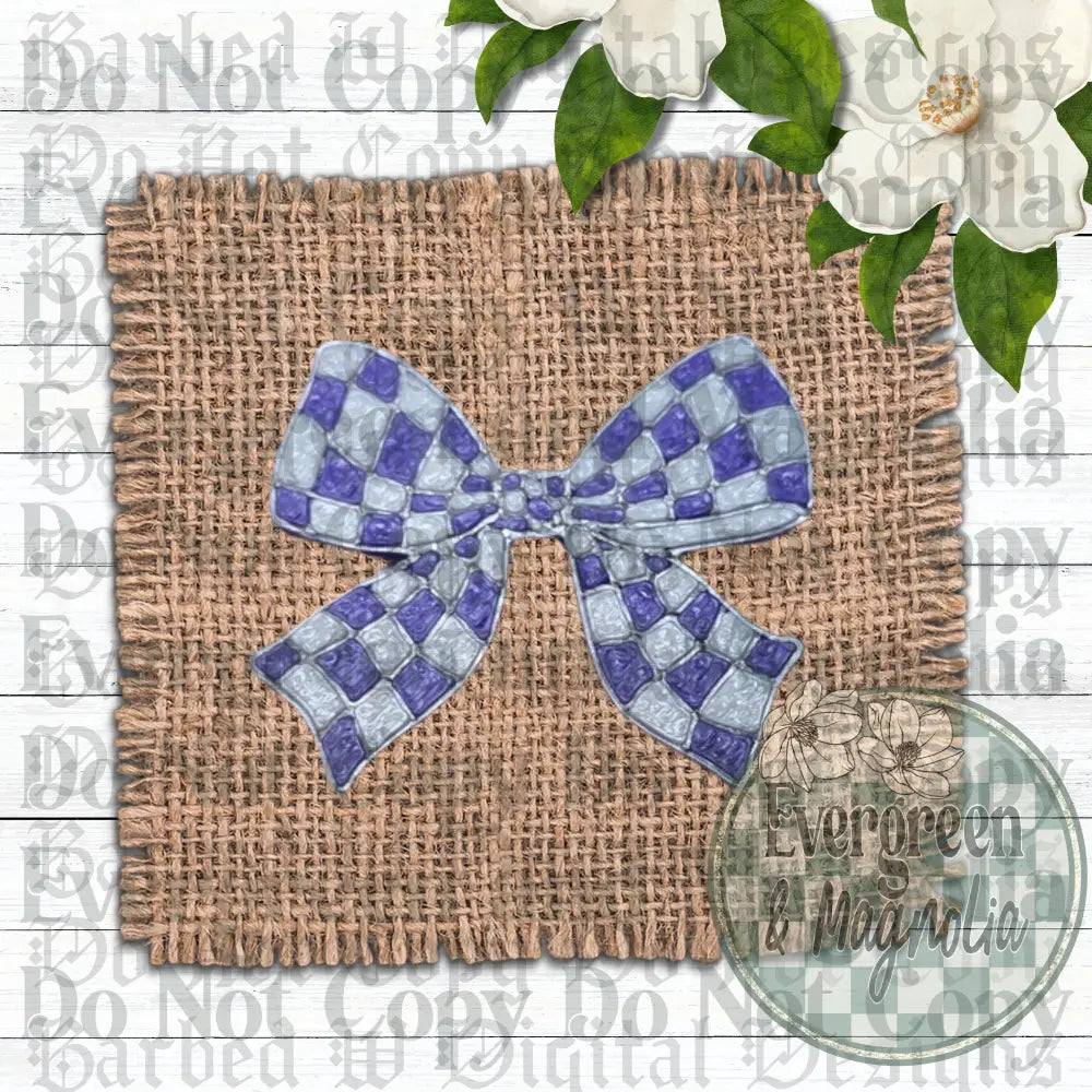 Blue Checkered Bow Charm