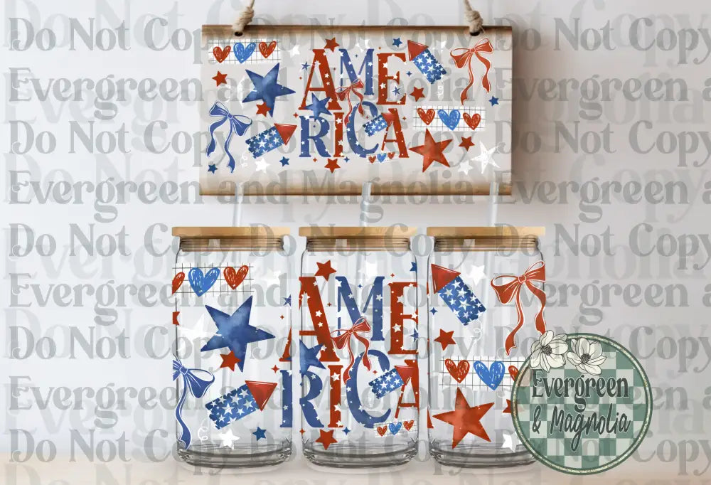 America firecrackers, bows & stars