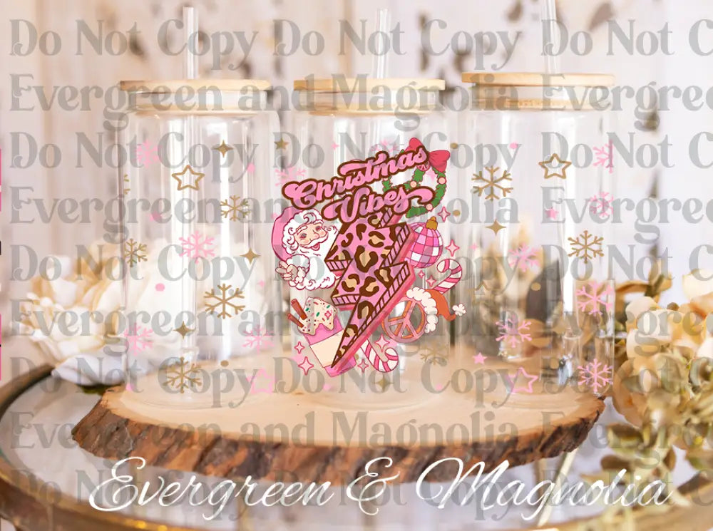 91-christmas vibes lightning-christmas retro-christmas leopard16oz glass wrap