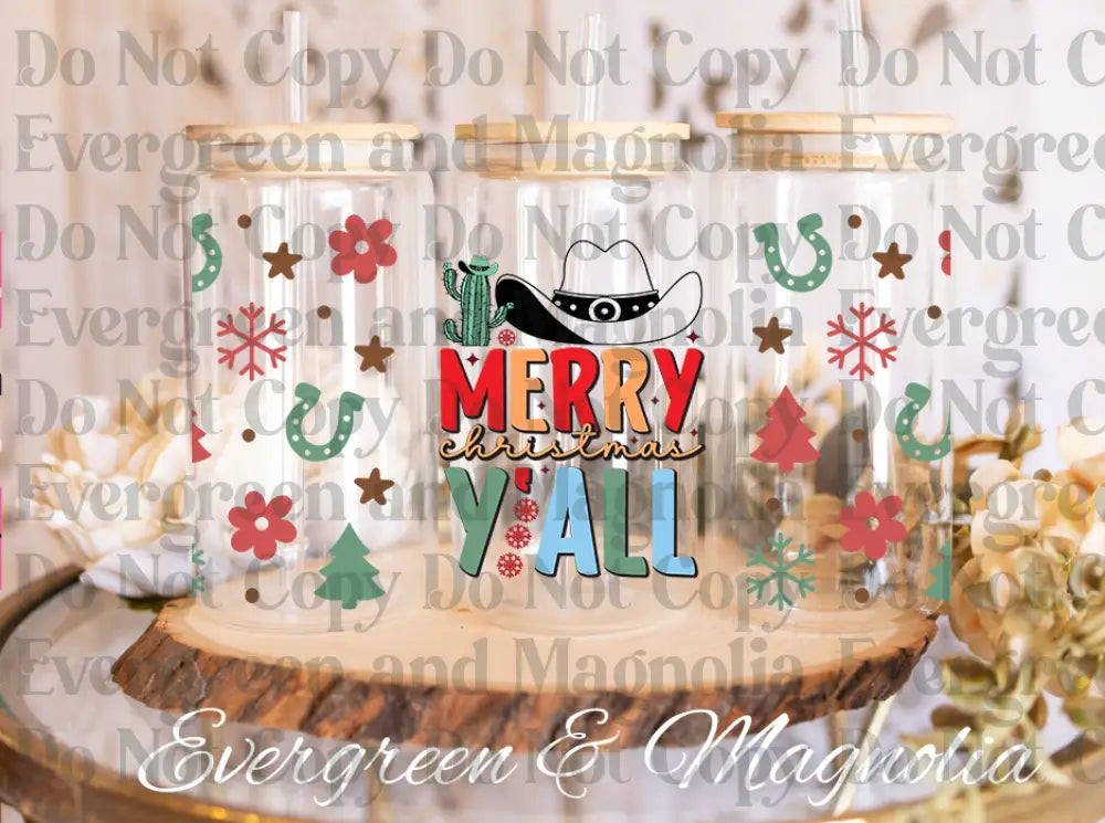 99-Merry christmas yall-Christmas Retro16oz glass wrap