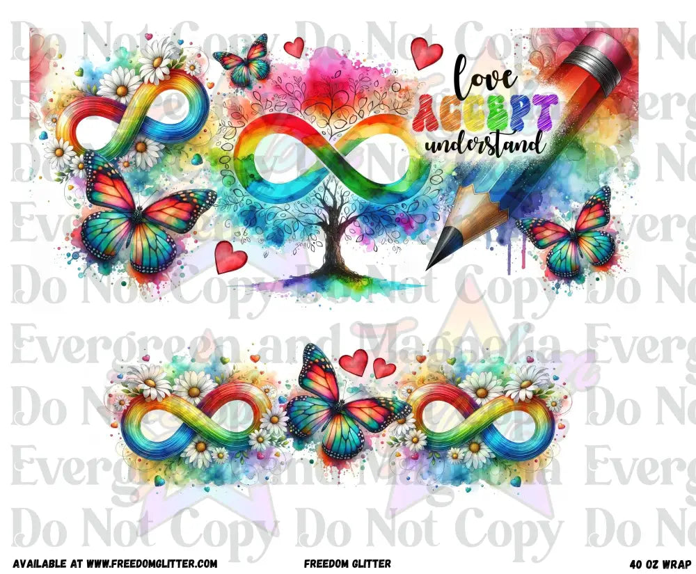 Autism - Love Accept Understand 40oz Wrap (Printed Vinyl)