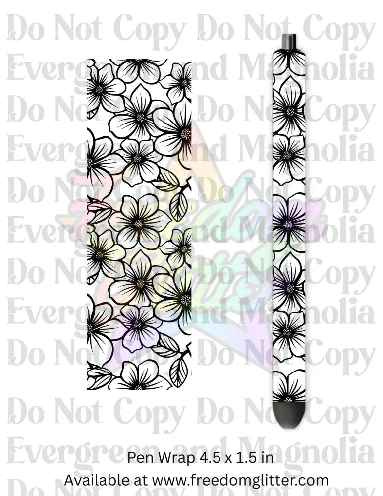 Black & White Floral Outline 10 (Printed Vinyl)