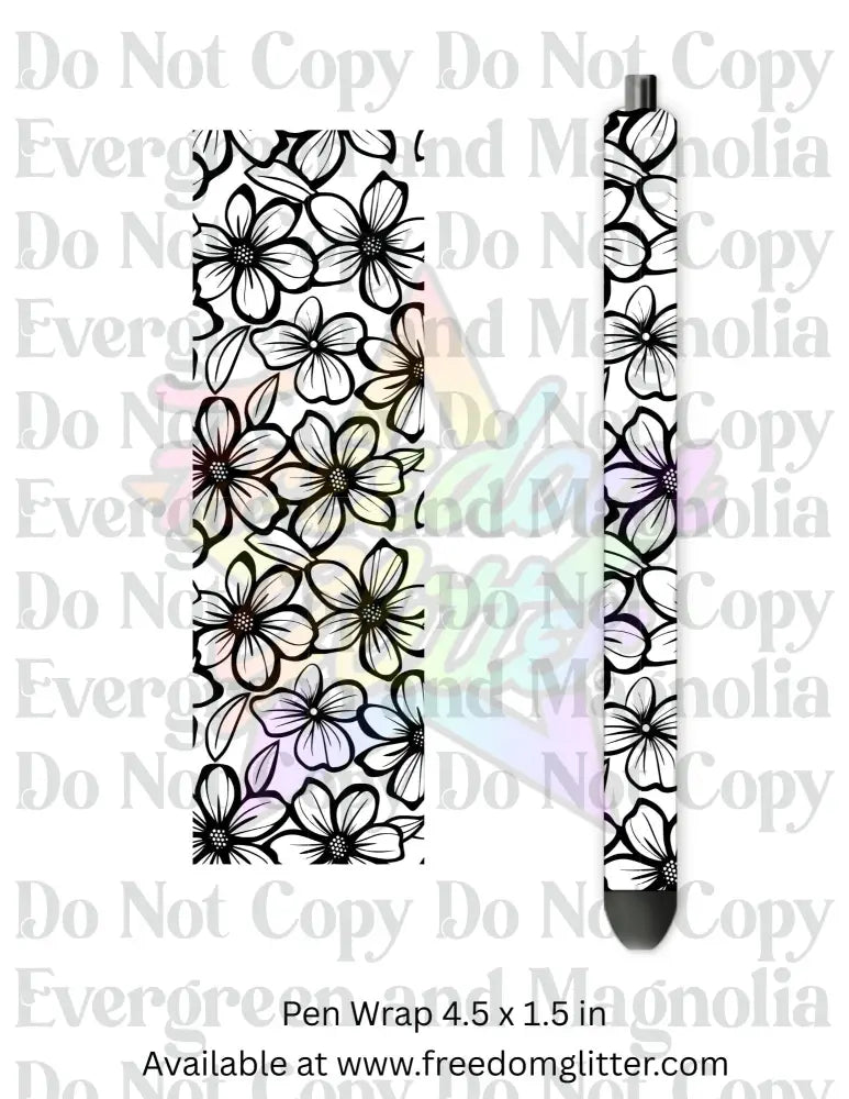 Black & White Floral Outline 4 (Printed Vinyl)