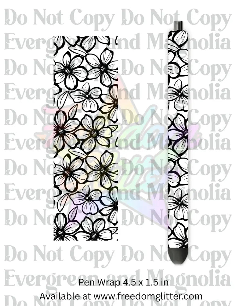 Black & White Floral Outline 4 (Printed Vinyl)