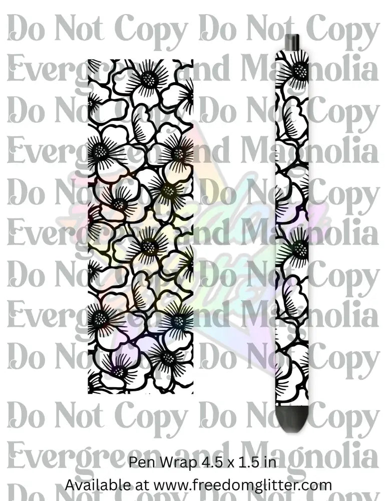 Black & White Floral Outline 5 (Printed Vinyl)