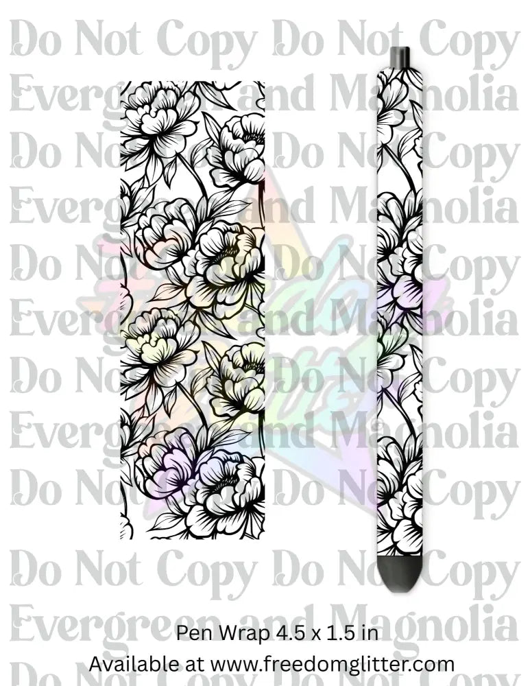 Black & White Floral Outline 6 (Printed Vinyl)
