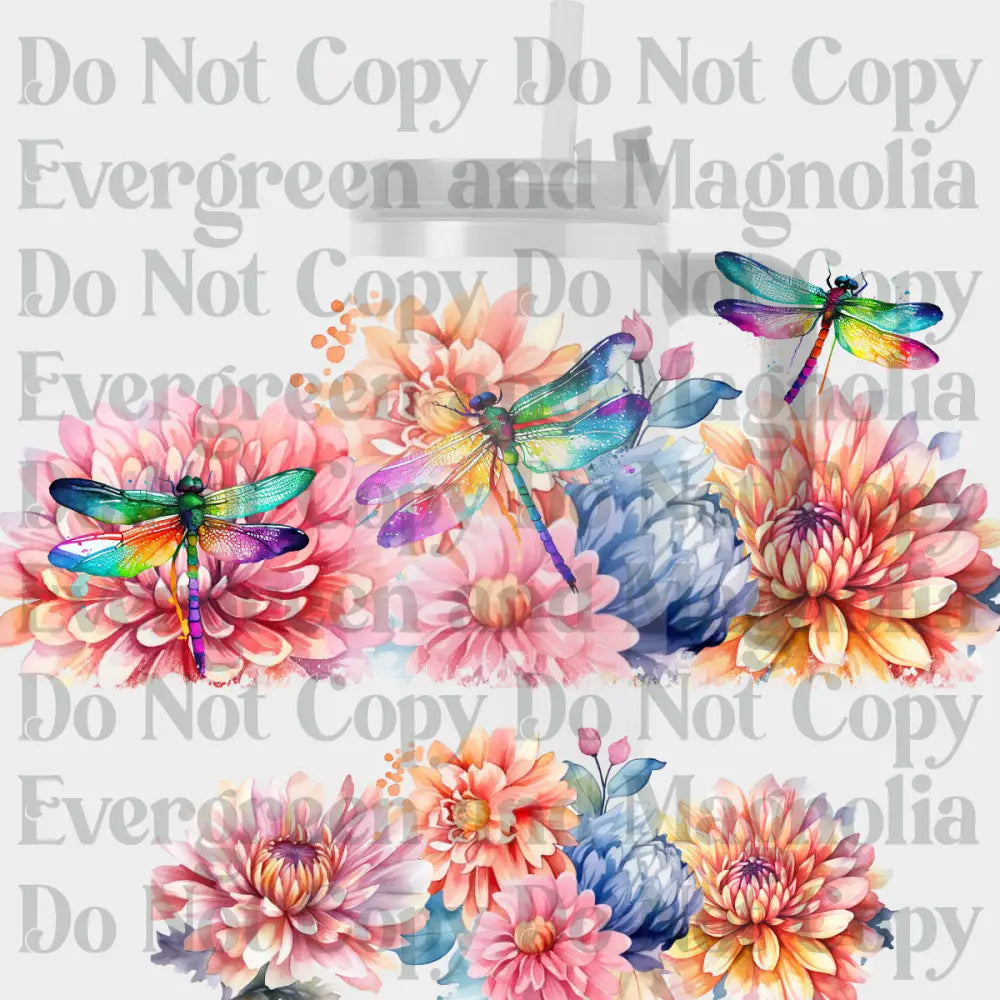 3D Dragonfly & Flowers