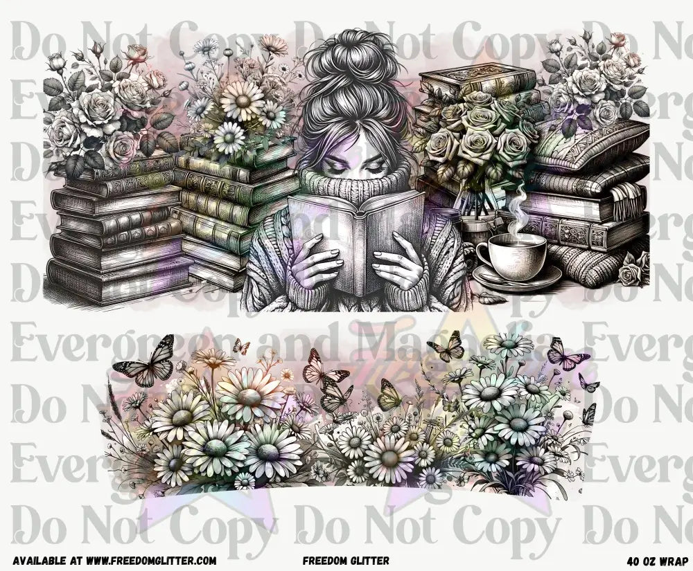 Floral Book Lover 40oz Wrap (Printed Vinyl)