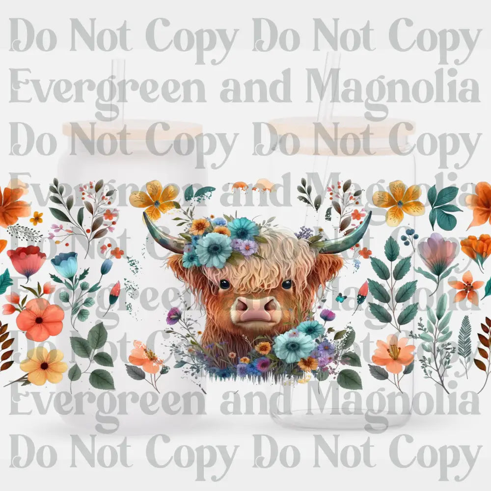 Floral Highland Cow