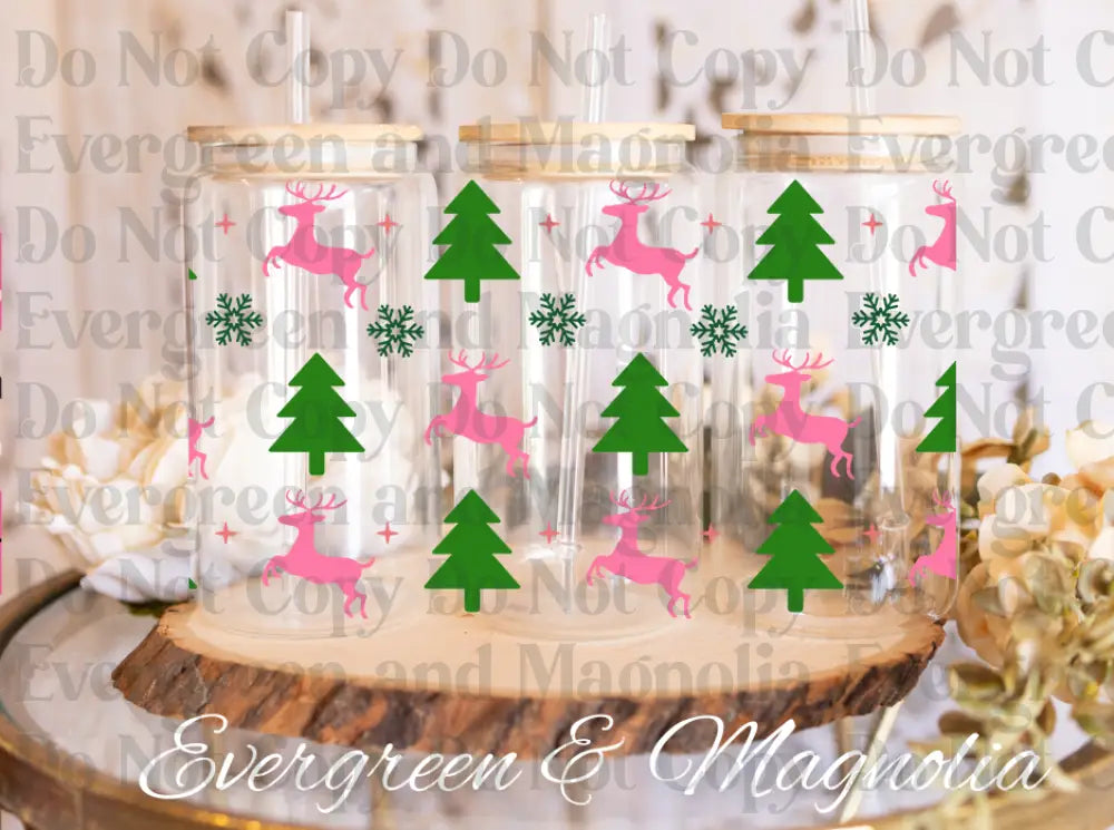 Green trees & Pink Reindeer