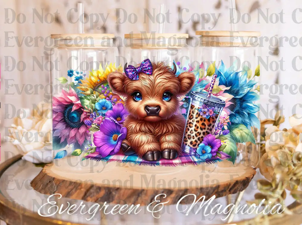 Highland Cow Florals (9) UV DTF print