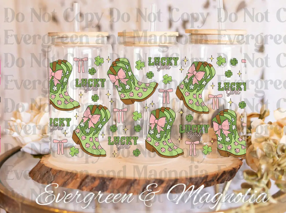 LuckyGirlBootsCup UV DTF print