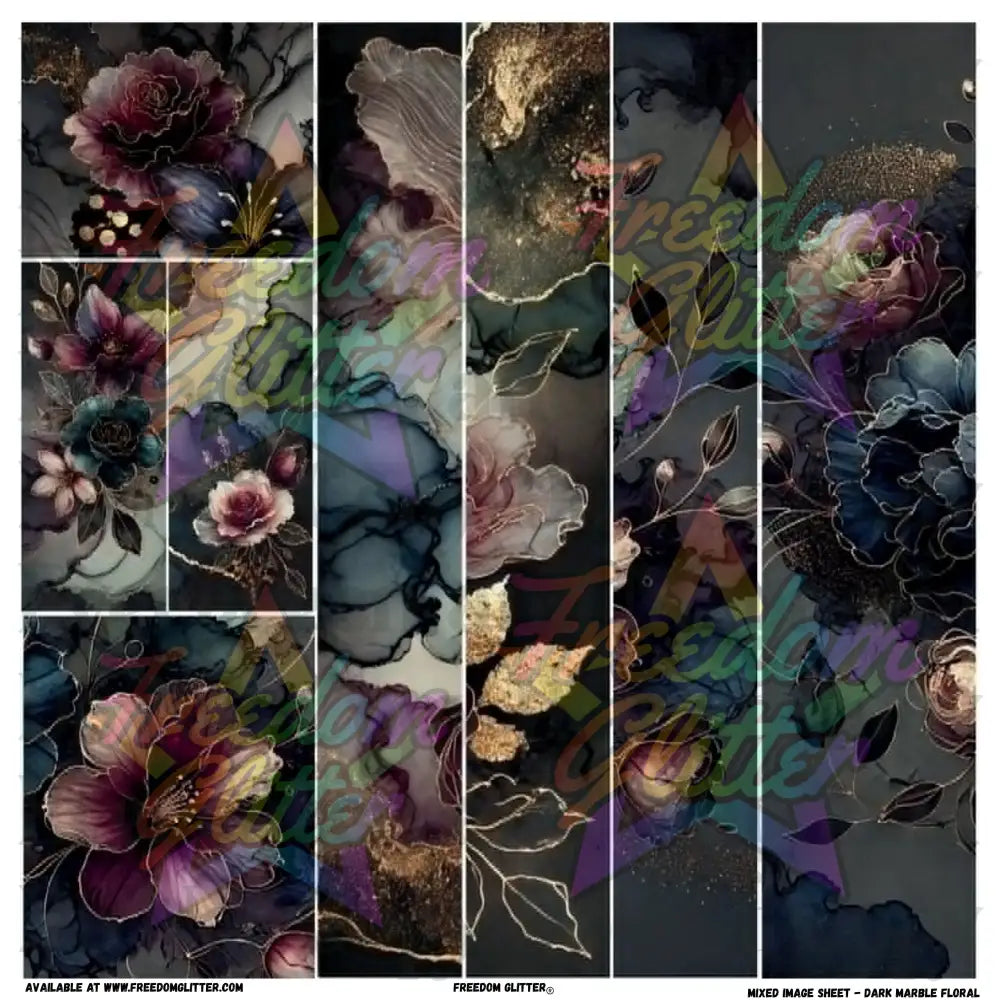 Mixed Image Sheet - Dark Marble Floral (Printed Vinyl)