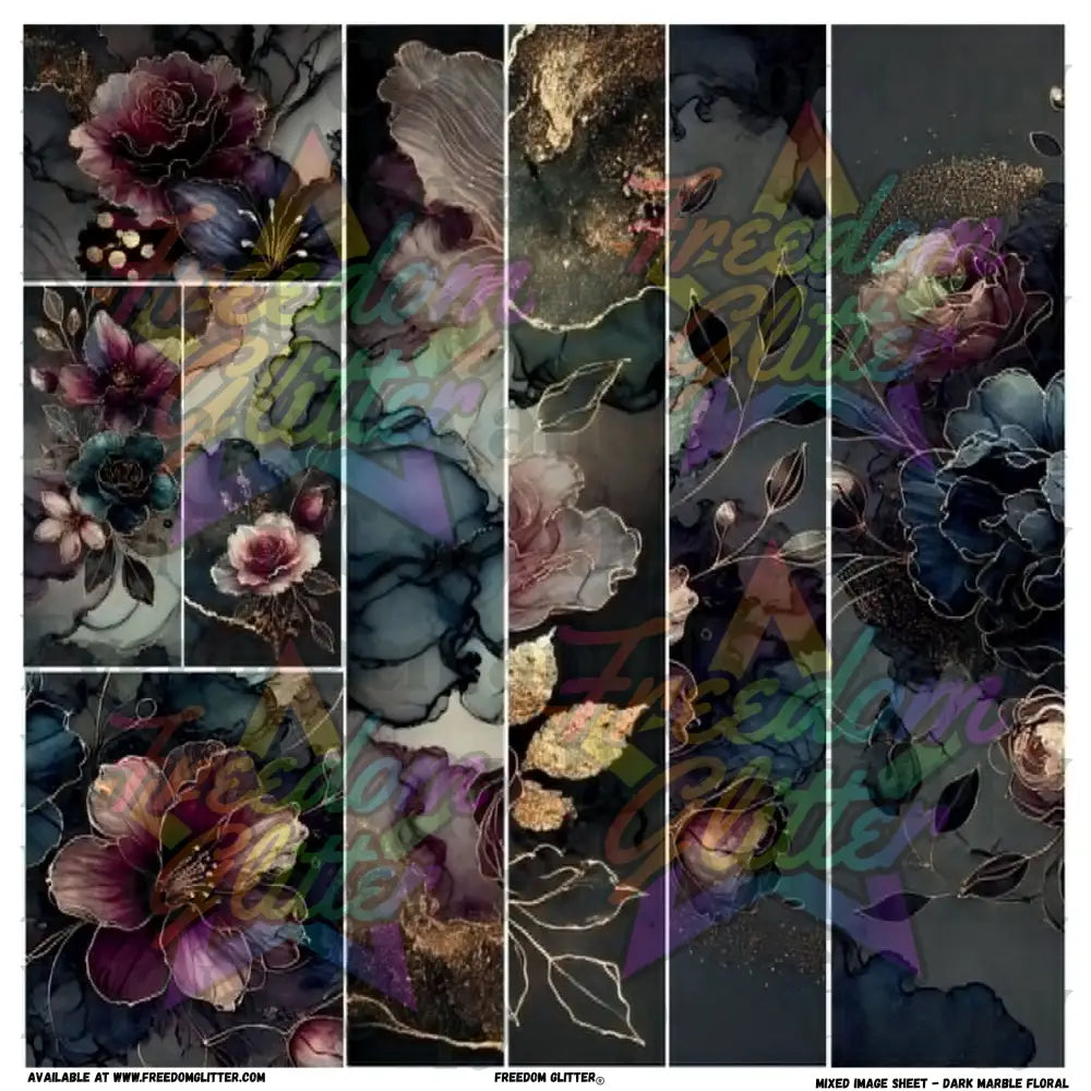 Mixed Image Sheet - Dark Marble Floral (Printed Vinyl)
