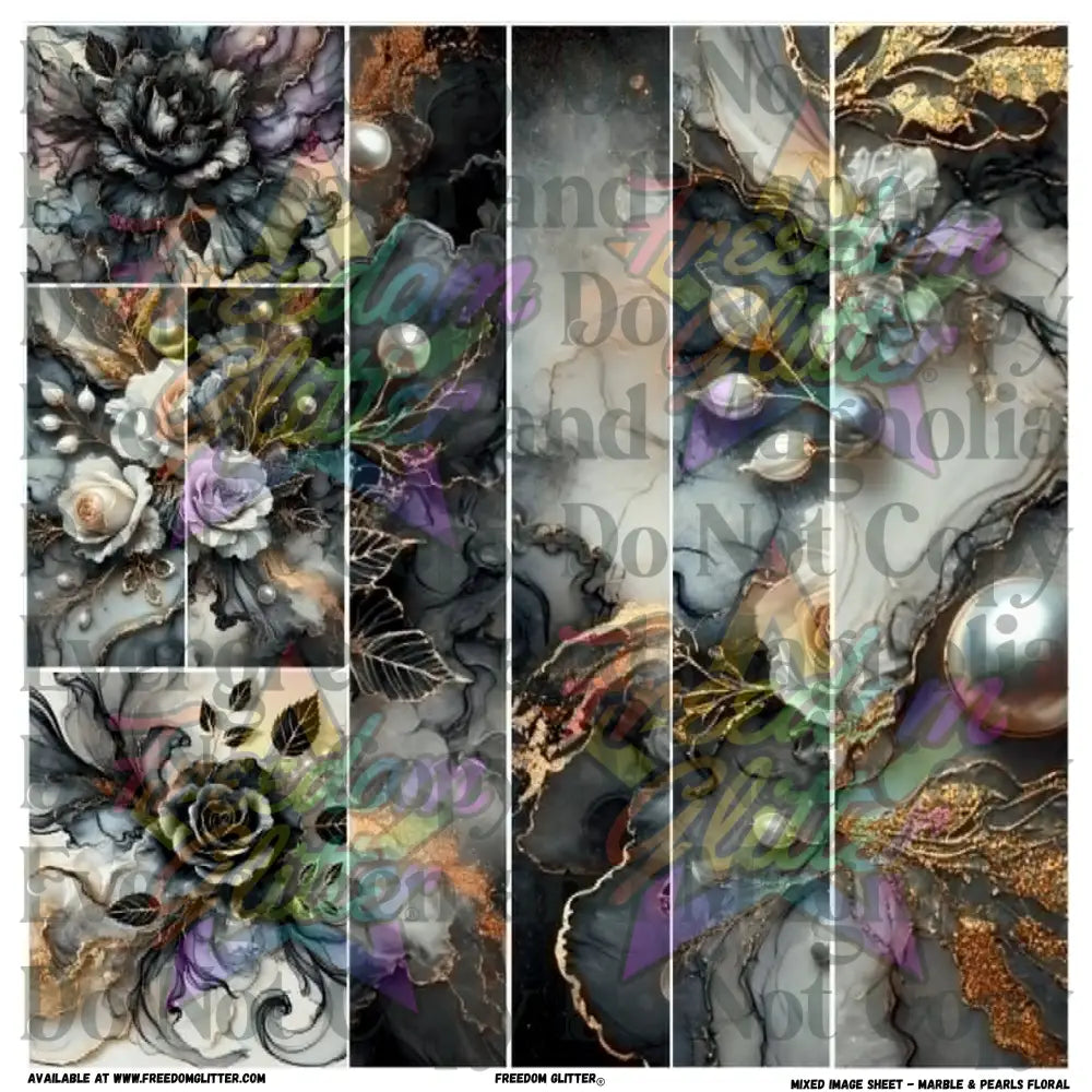 Mixed Image Sheet - Marble & Pearls Floral (Printed Vinyl)