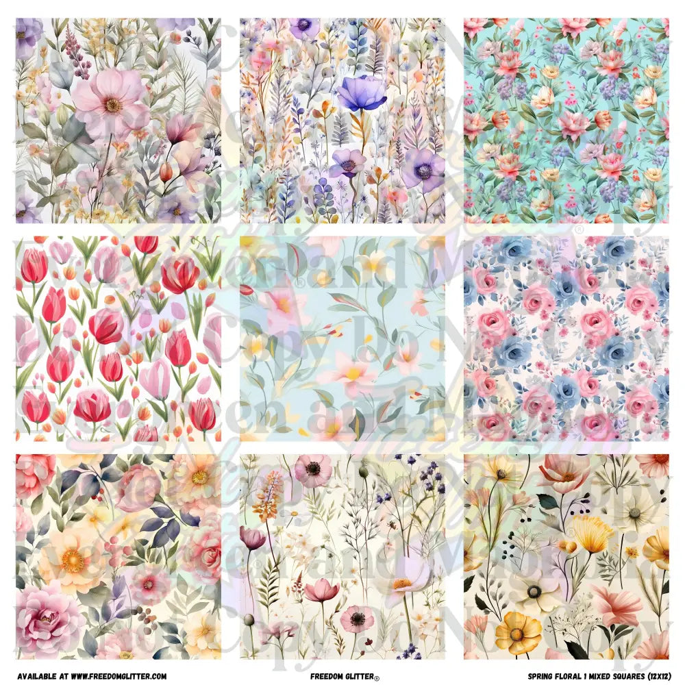 Mixed Squares - Spring Floral 1 (Printed Vinyl)