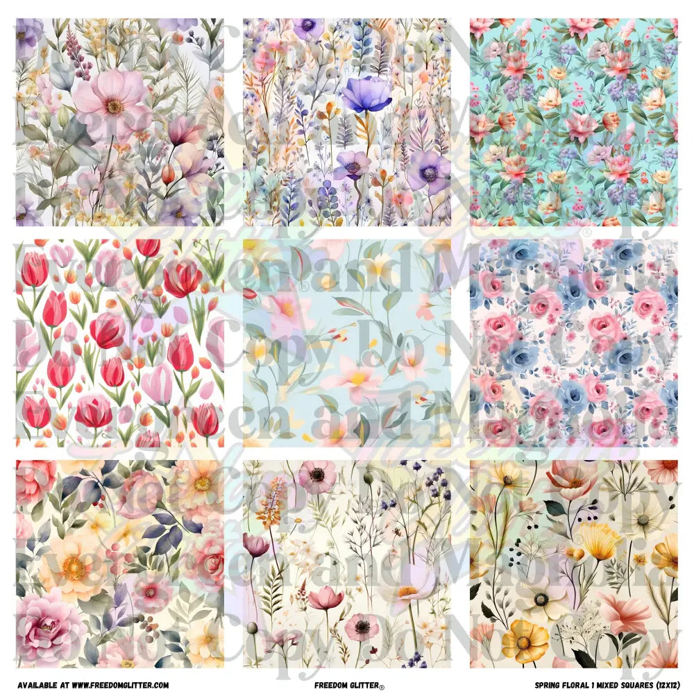 Mixed Squares - Spring Floral 1 (Printed Vinyl)