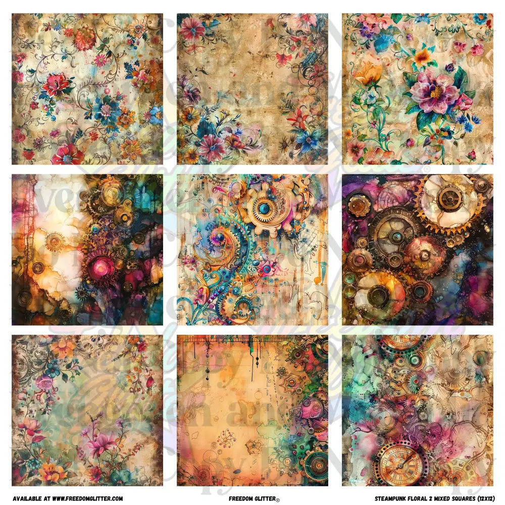 Mixed Squares - Steampunk Floral 2 (Printed Vinyl)