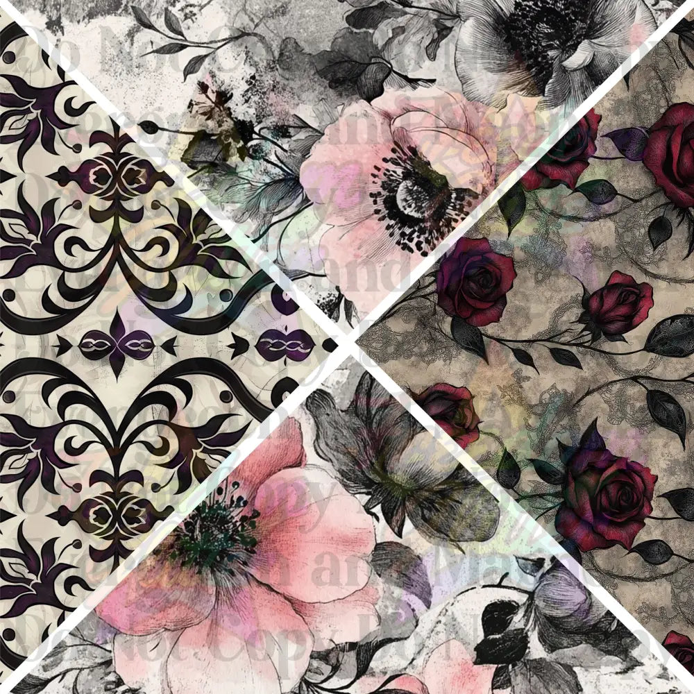 Mixed Triangles - Victorian Gothic Floral 2 (Printed Vinyl)
