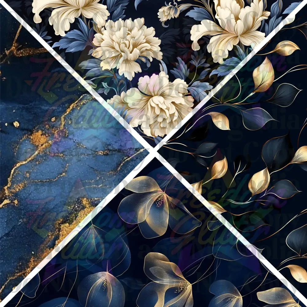 Mixed Triangles - Moody Blue Floral 2 (Printed Vinyl)