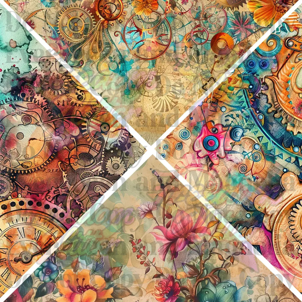 Mixed Triangles - Steampunk Floral 2 (Printed Vinyl)