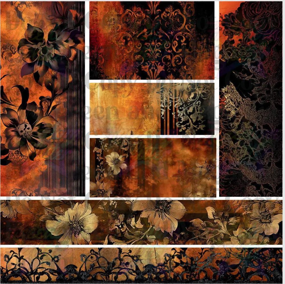 Mixed Image Sheet - Orange & Gold Floral (Printed Vinyl)