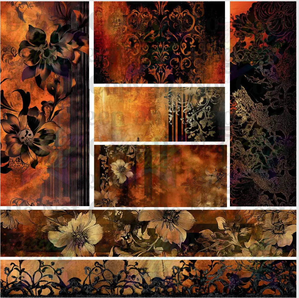 Mixed Image Sheet - Orange & Gold Floral (Printed Vinyl)