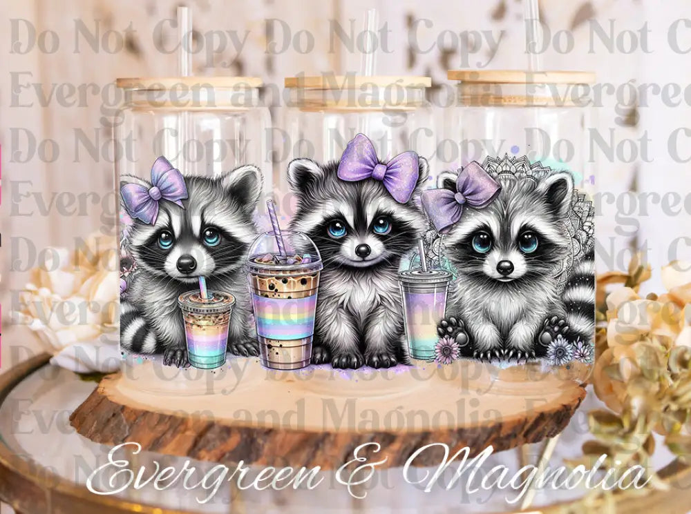 Pastel racoon trio UV DTF print