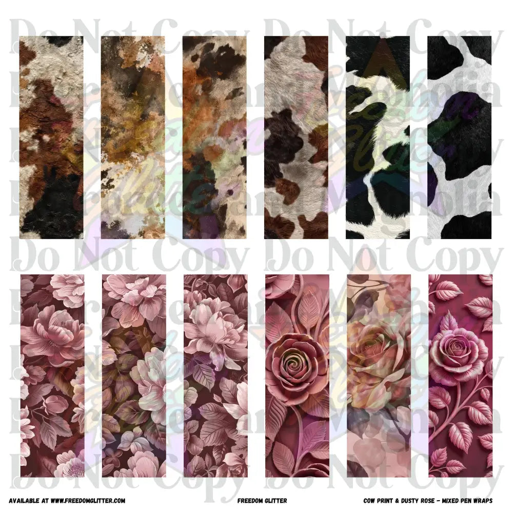 Mixed Pen Wraps - Cow Print & Dusty Rose (Printed Vinyl)