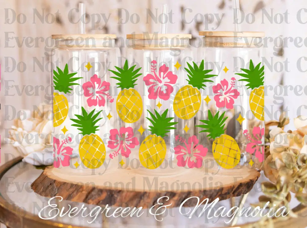 Pineapple Hibiscus UV DTF print