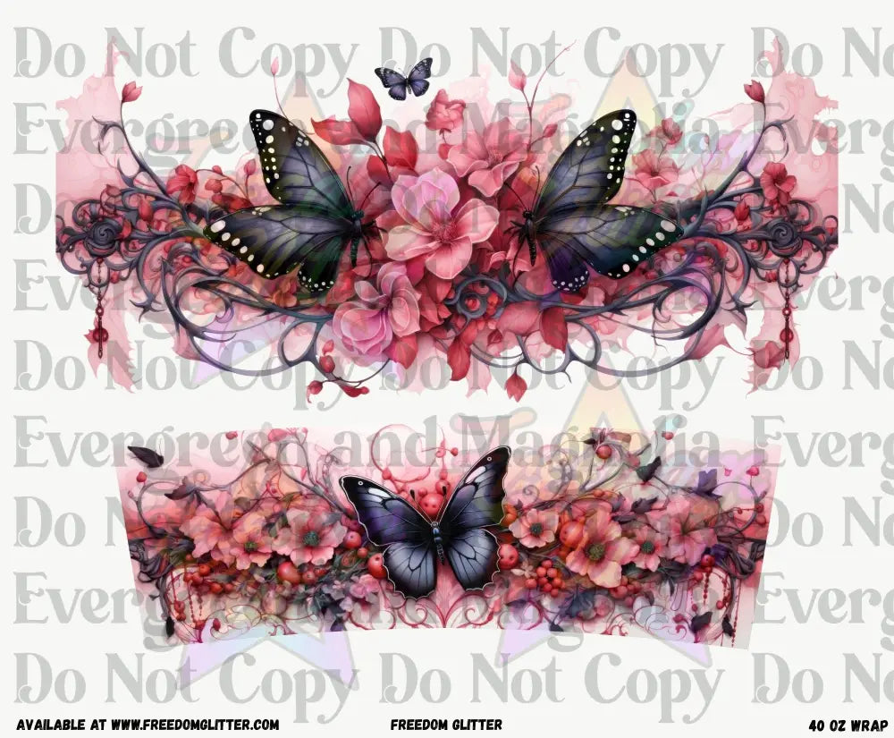Pink Floral Butterflies 40oz Wrap (Printed Vinyl)