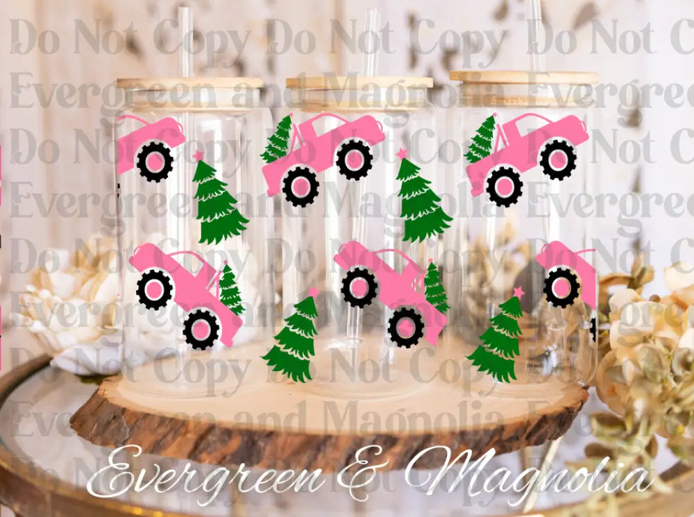 Pink trucks and Christmas trees