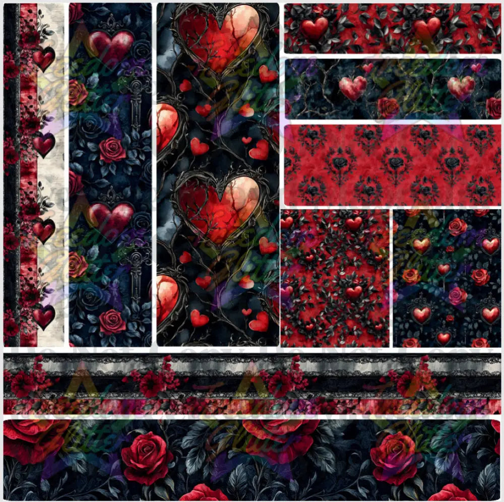 Mixed Image Sheet - Red & Black Hearts & Flowers 2 (Printed Vinyl)