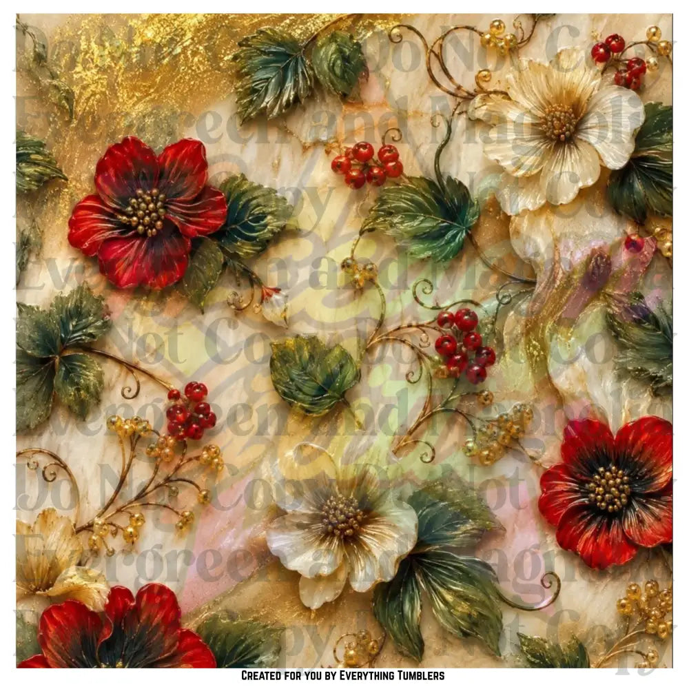 Red, White & Gold Floral (Printed Vinyl)