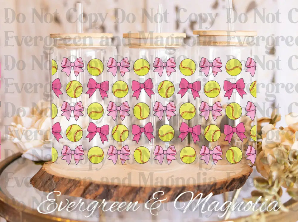SoftballAndBowsCup UV DTF print