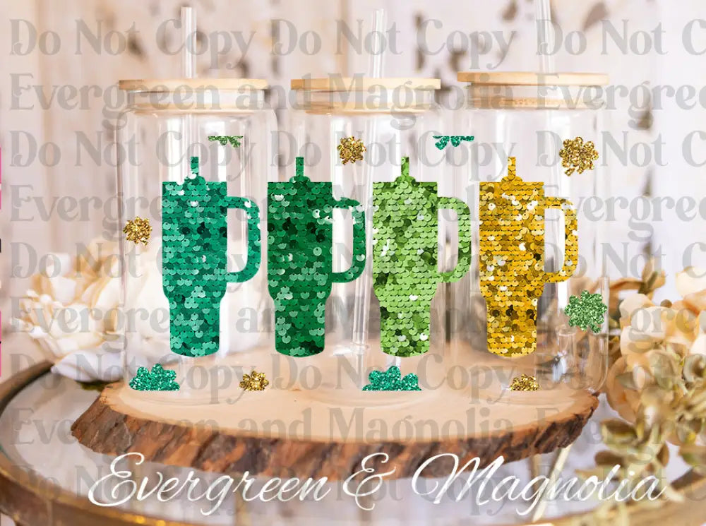 St. Pattys day glitter tumbler UV DTF print