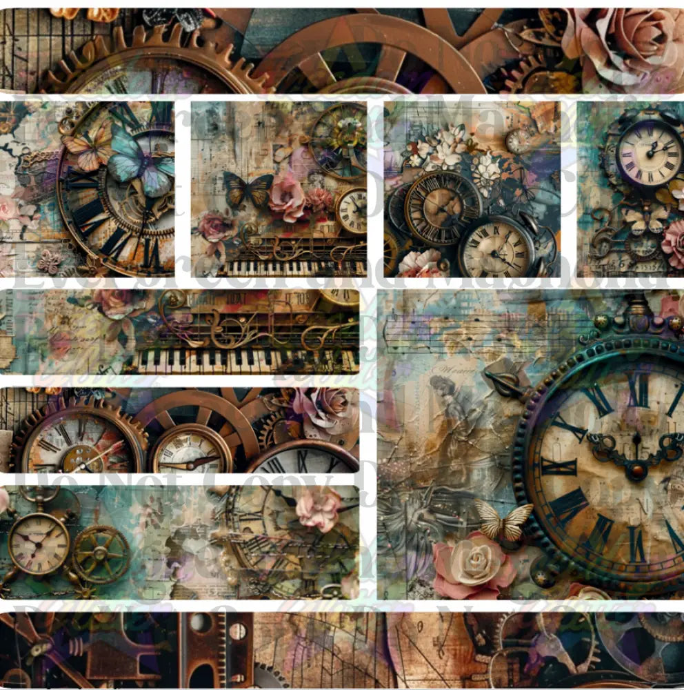 Mixed Image Sheet - Steampunk Clocks & Butterflies (Printed Vinyl)