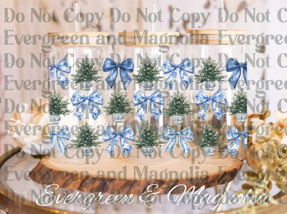 Vintage bows Christmas potted trees