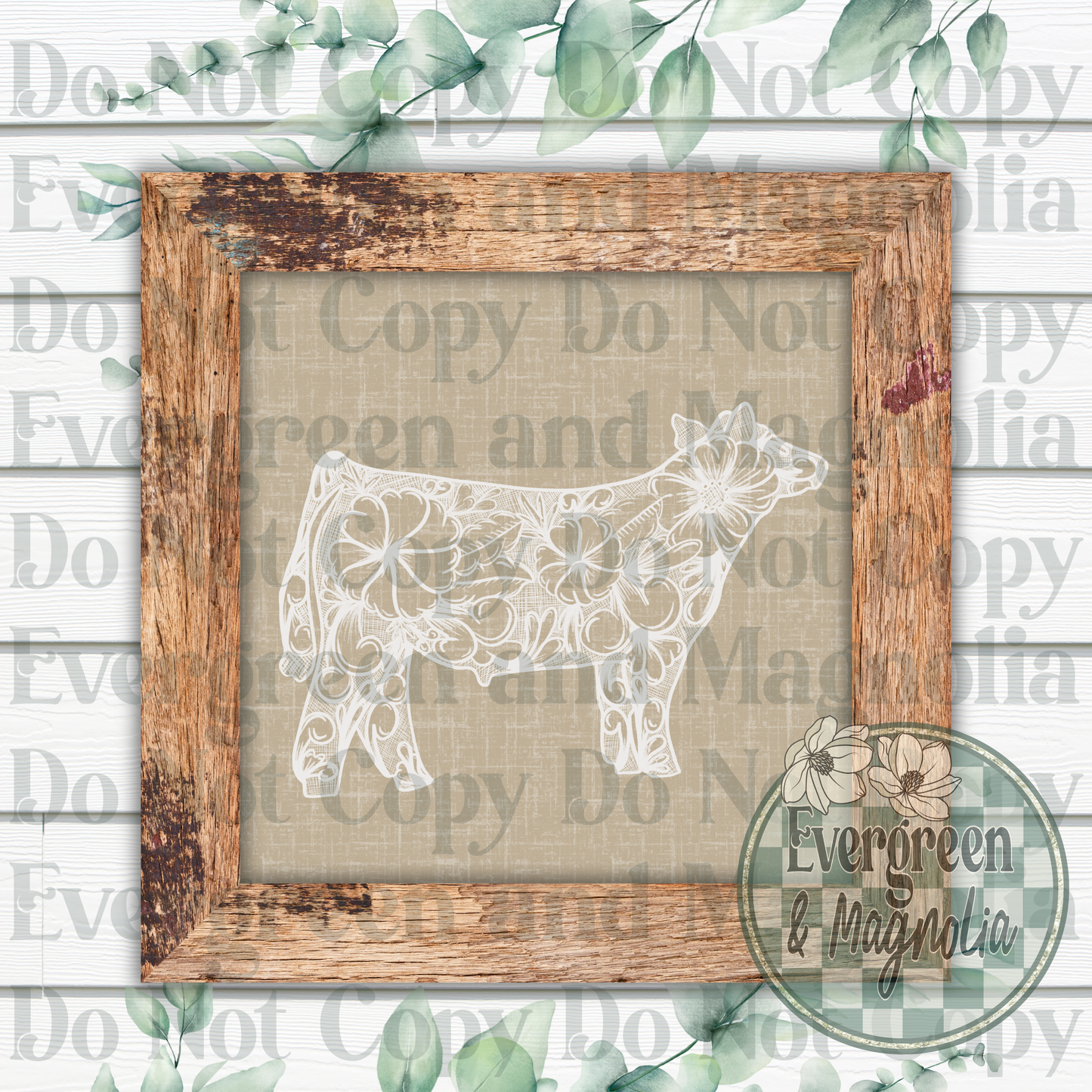 Tooled Leather Show Steer (white)