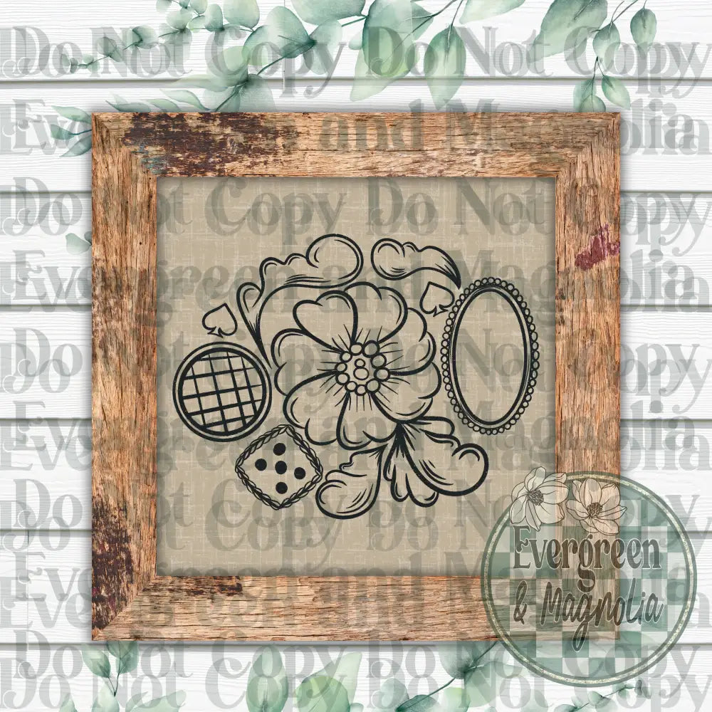Tooled leather collage (black outline)