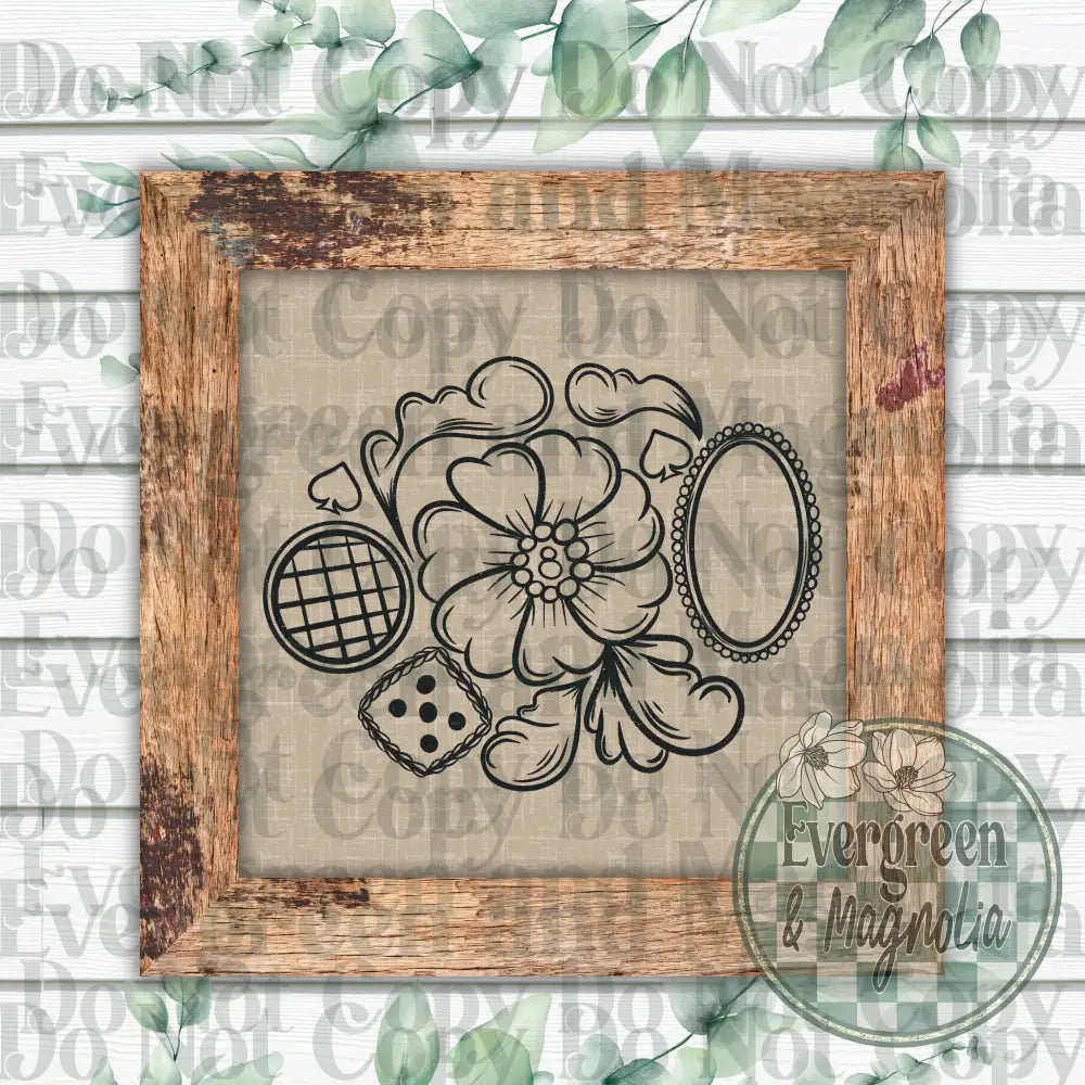 Tooled leather collage (black outline)